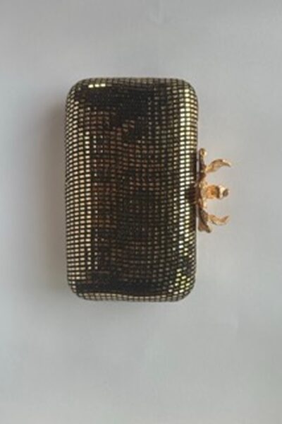 Metallic Grid Rectangle Clutch With Orchid