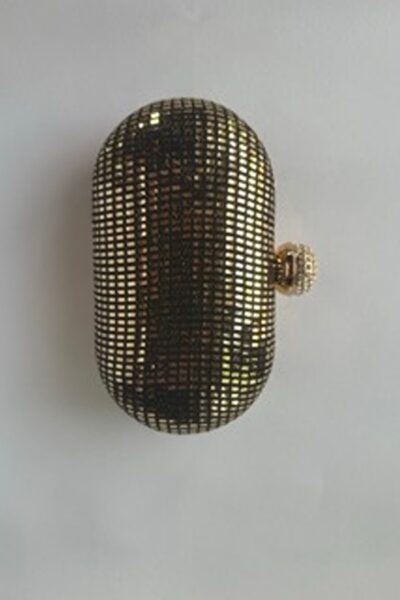 Metallic Grid Capsule Clutch With Studded Dome