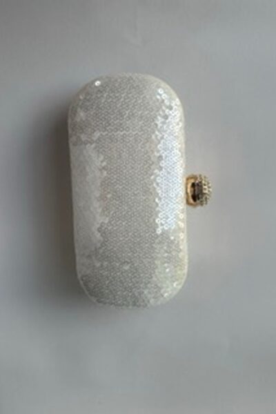 Lucid White Capsule Clutch With Studded Dome