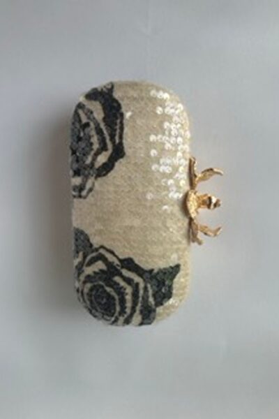 Black Rose Capsule Clutch With Orchid