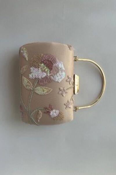 Sequin Floral Beige Shoulder Clutch