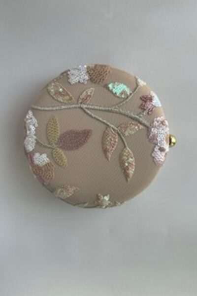 Sequin Floral Beige Mini Circular Clutch