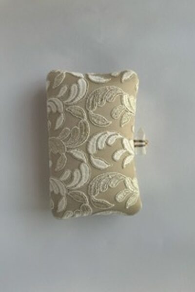 Ivory Floral Pillow Clutch With Crystal Bow