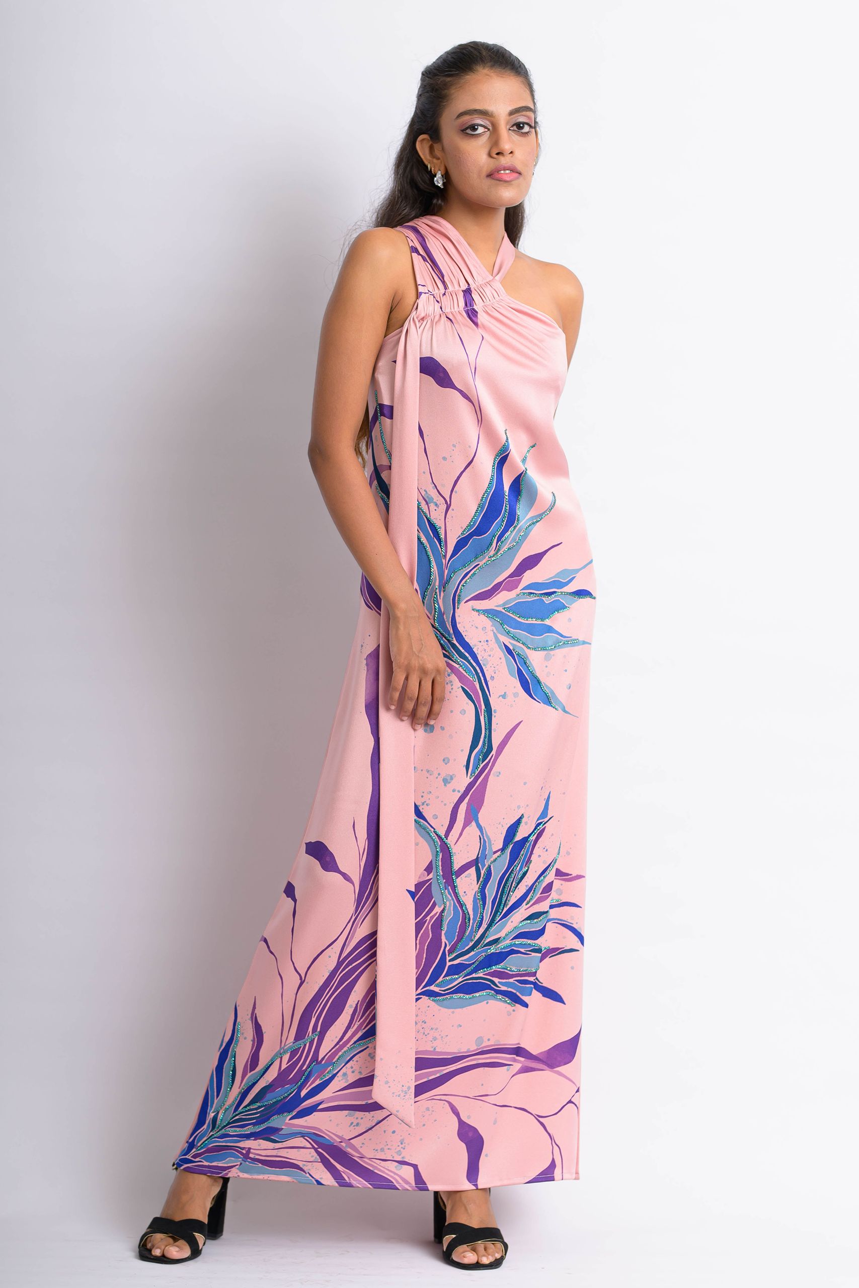 Pink Tropical Floral One Shoulder Dress - Image 2