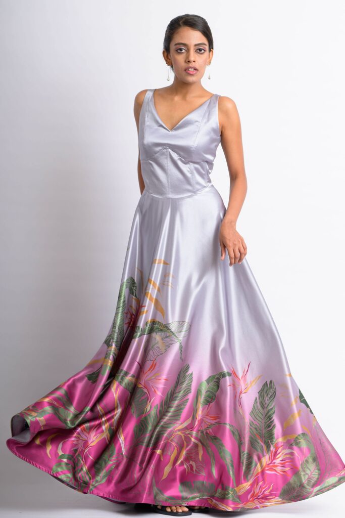 Grey & Magenta Maxi Dress