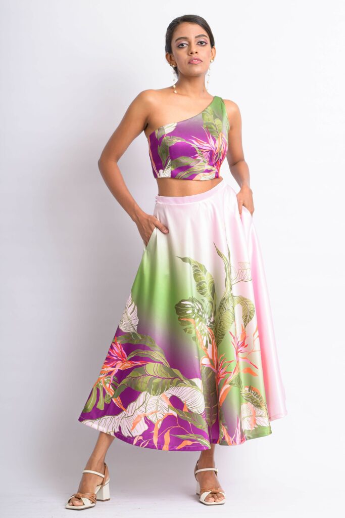 Purple Tropical One Shoulder Top