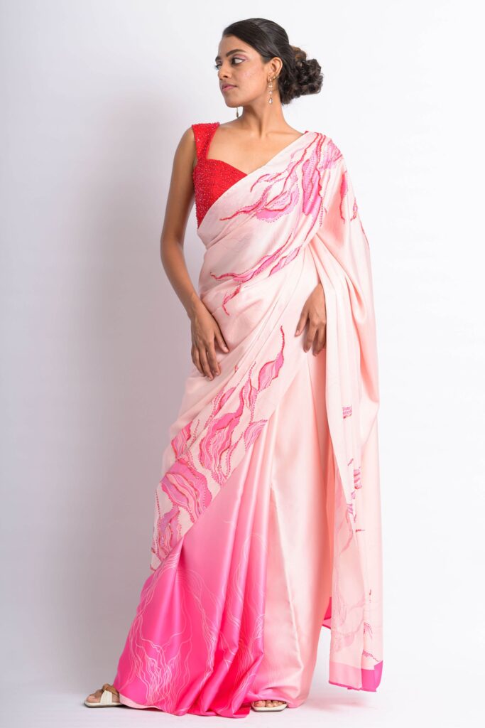 Pastel Pink Iris Bloom Saree