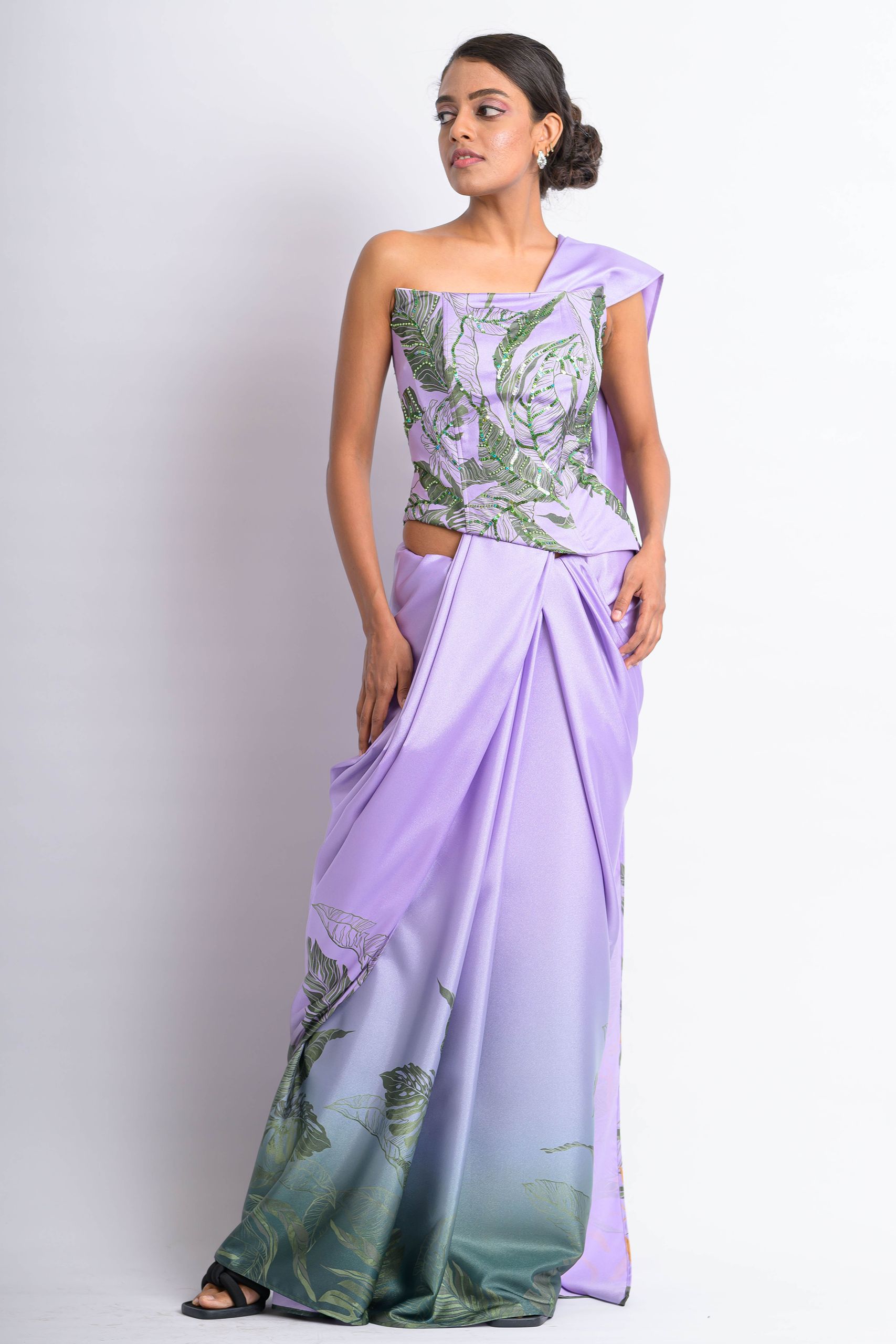 Lavender & Green Vivid Tropics Saree - Image 3