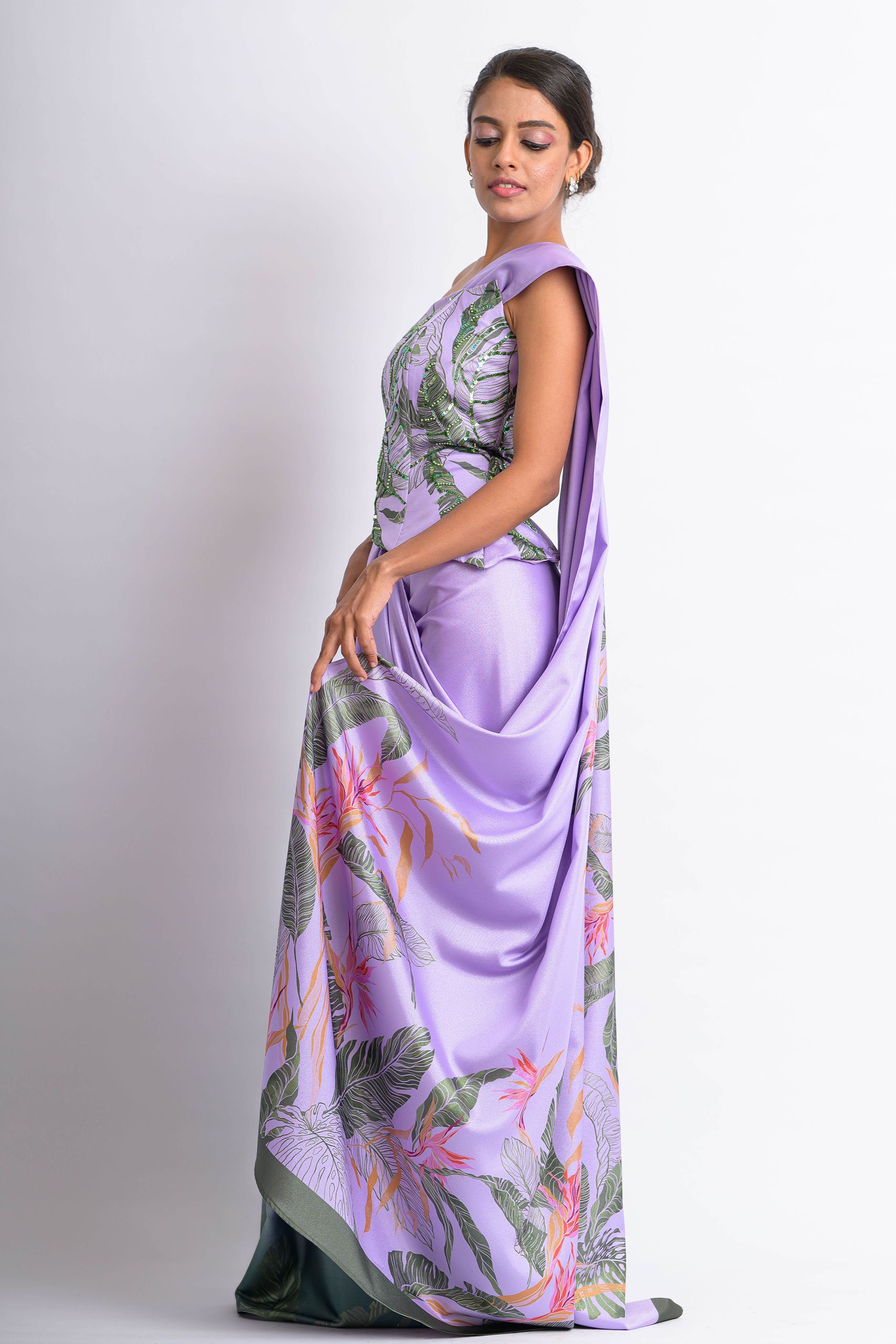 Lavender & Green Vivid Tropics Saree
