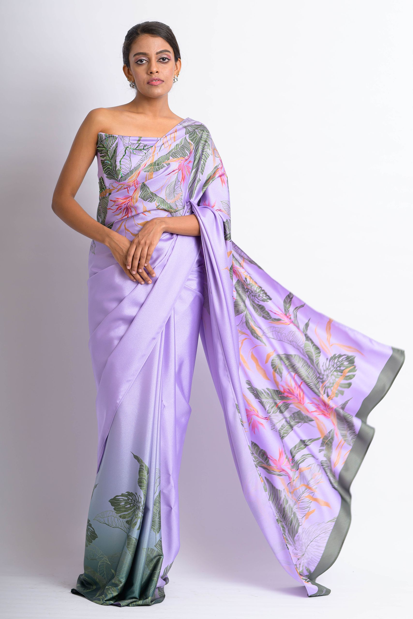 Lavender & Green Vivid Tropics Saree - Image 2