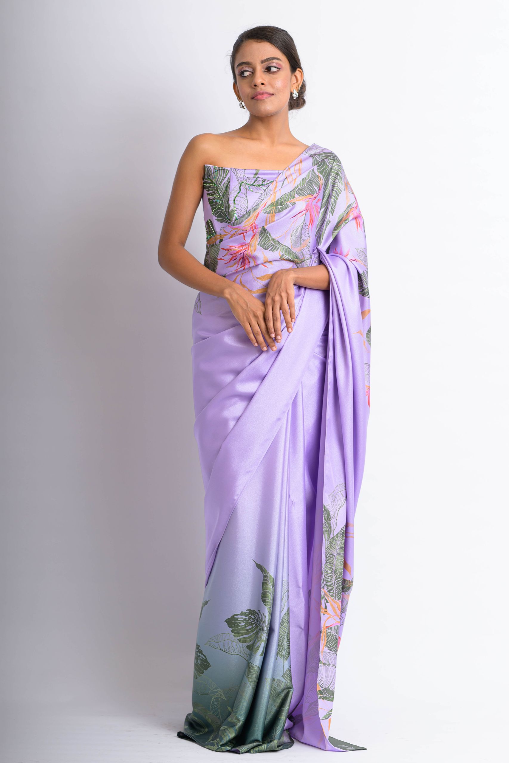 Lavender & Green Vivid Tropics Saree - Image 4