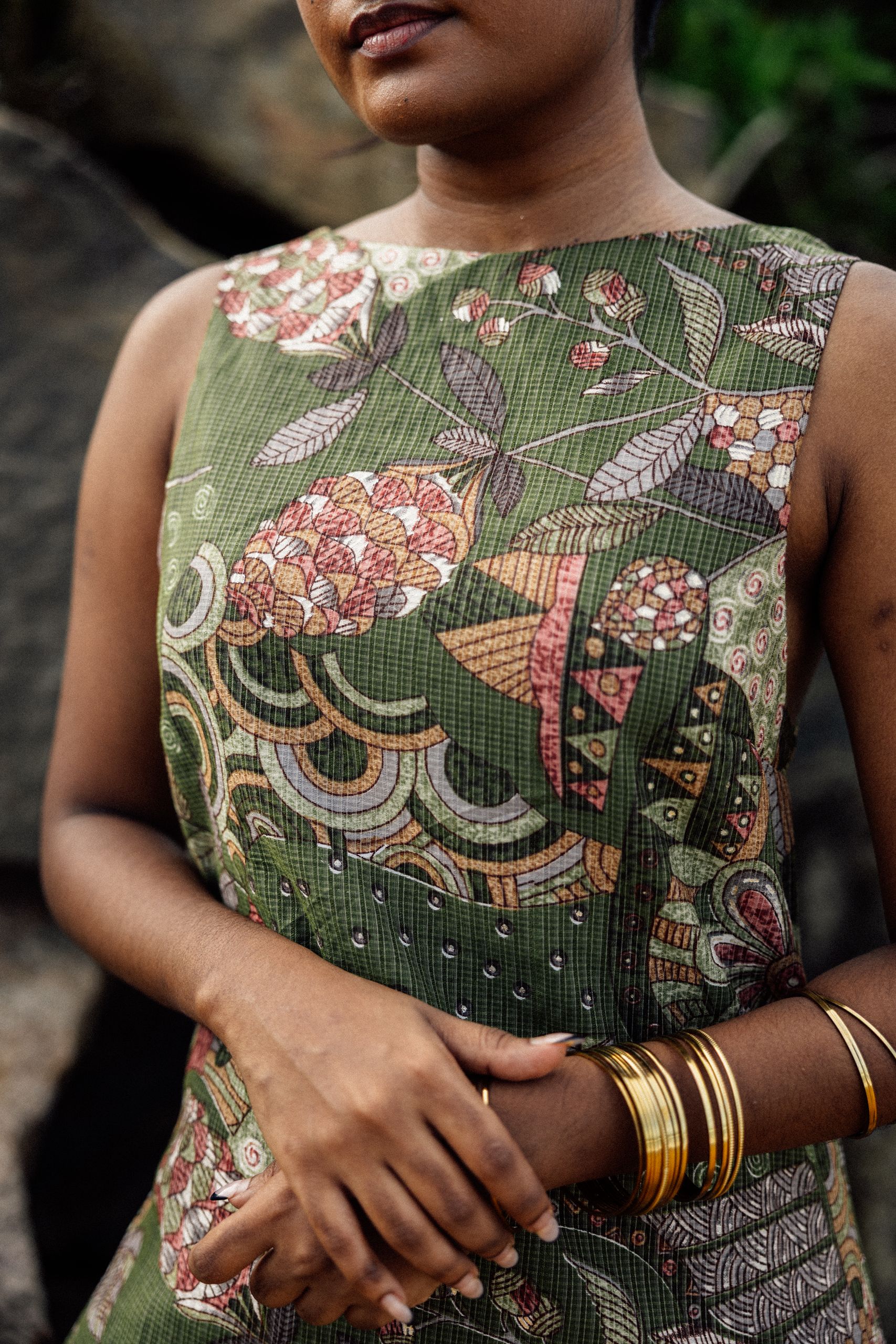 Eden, Olive Green Printed Dress - Image 3