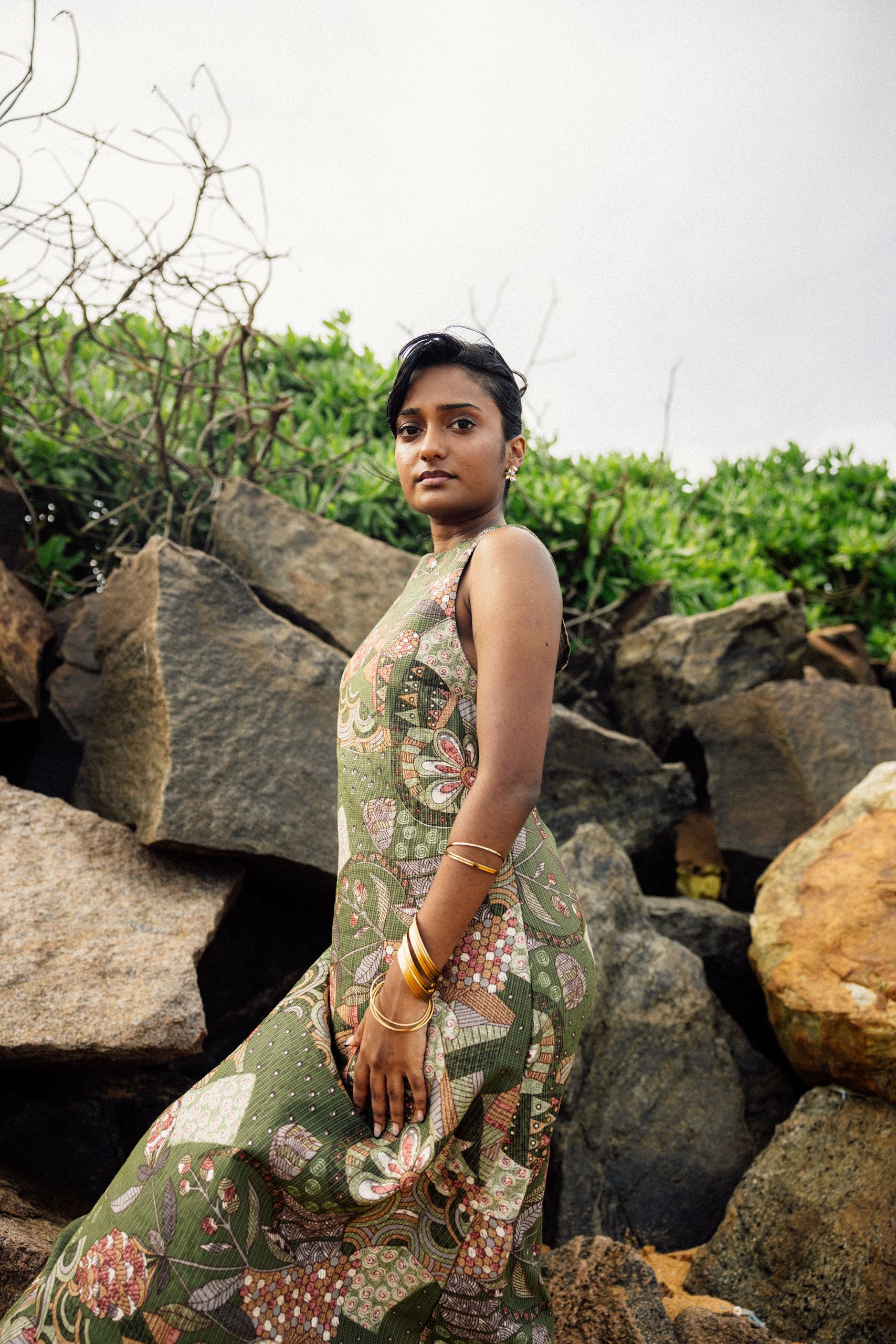 Eden, Olive Green Printed Dress - Image 2