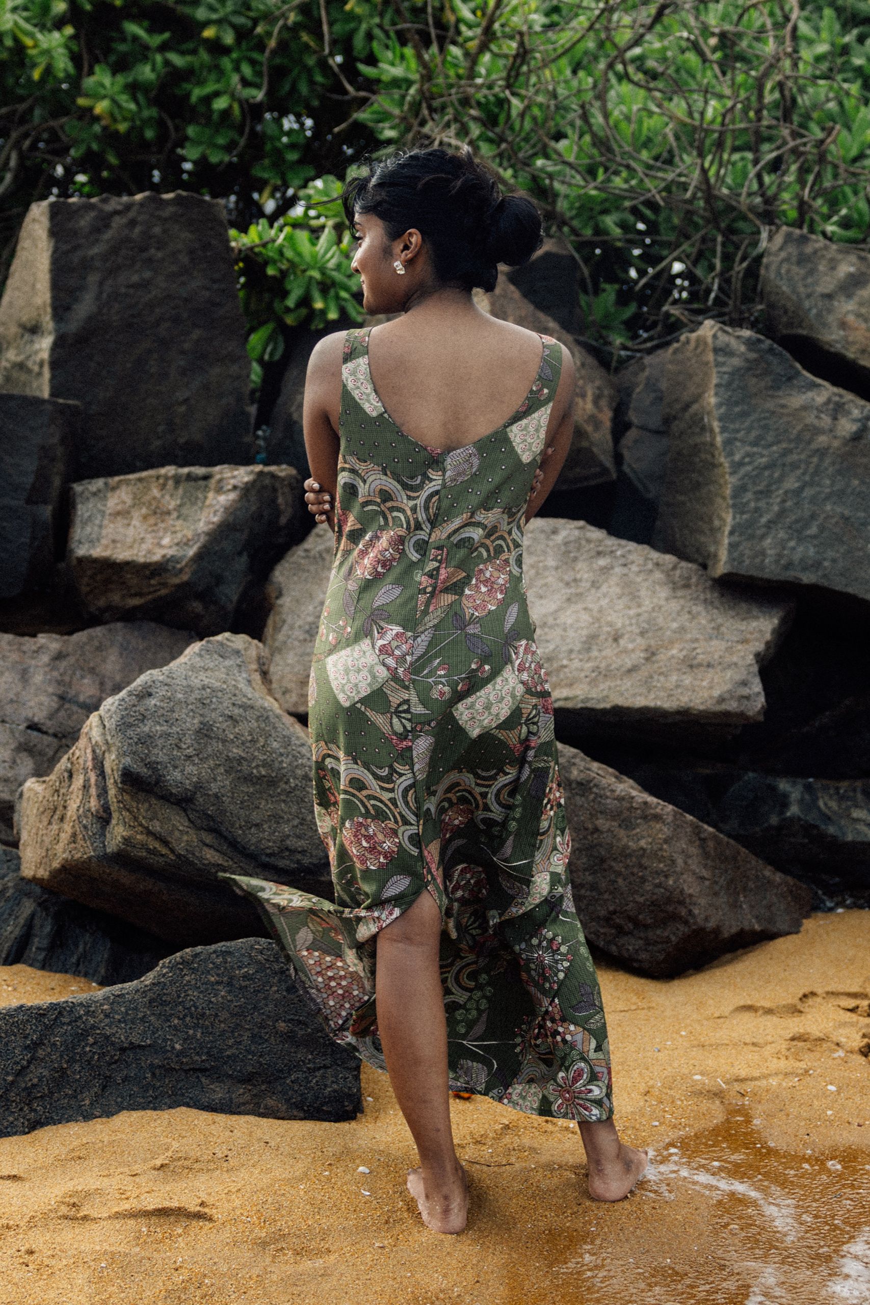 Eden, Olive Green Printed Dress - Image 4