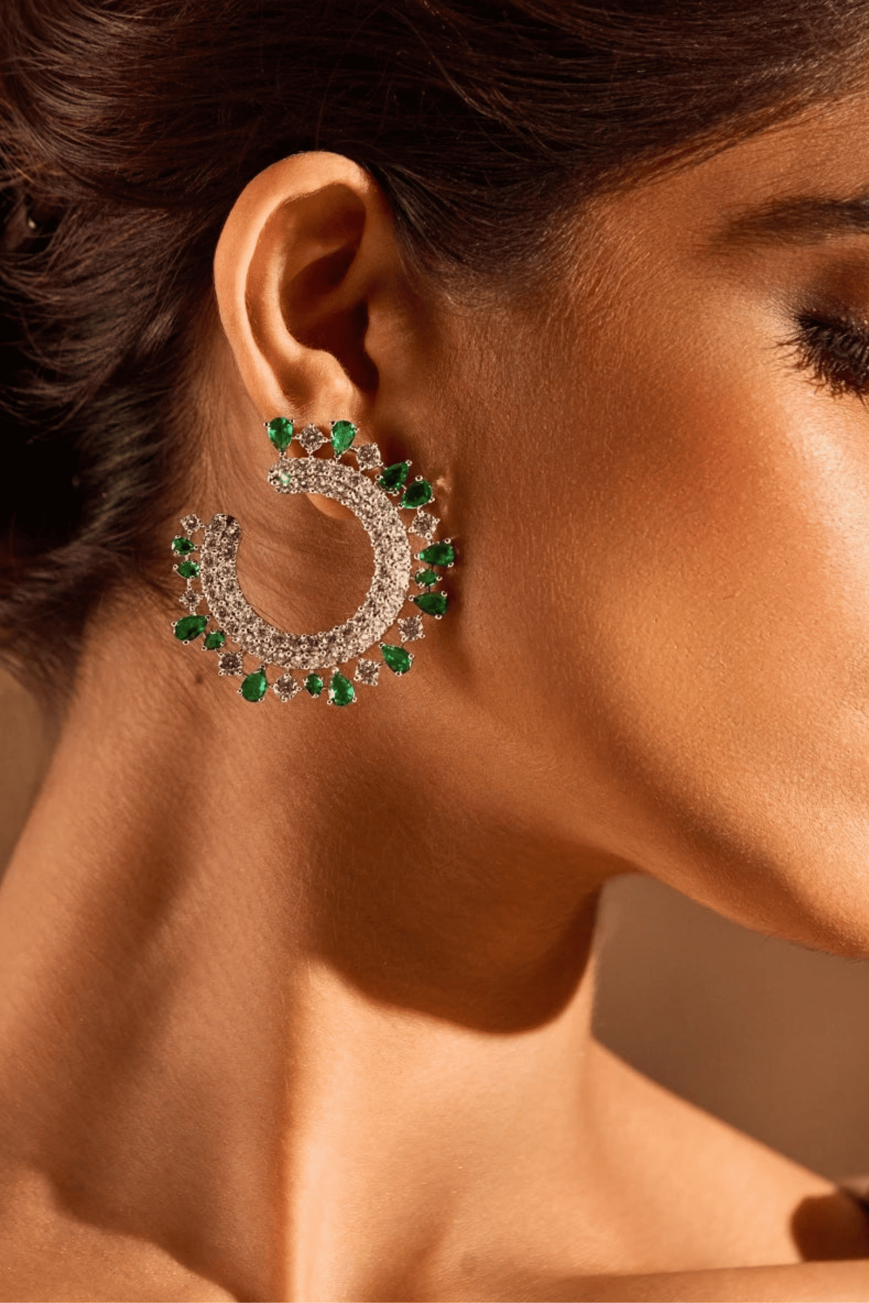 Royal Crescent Emerald Diamond Earrings