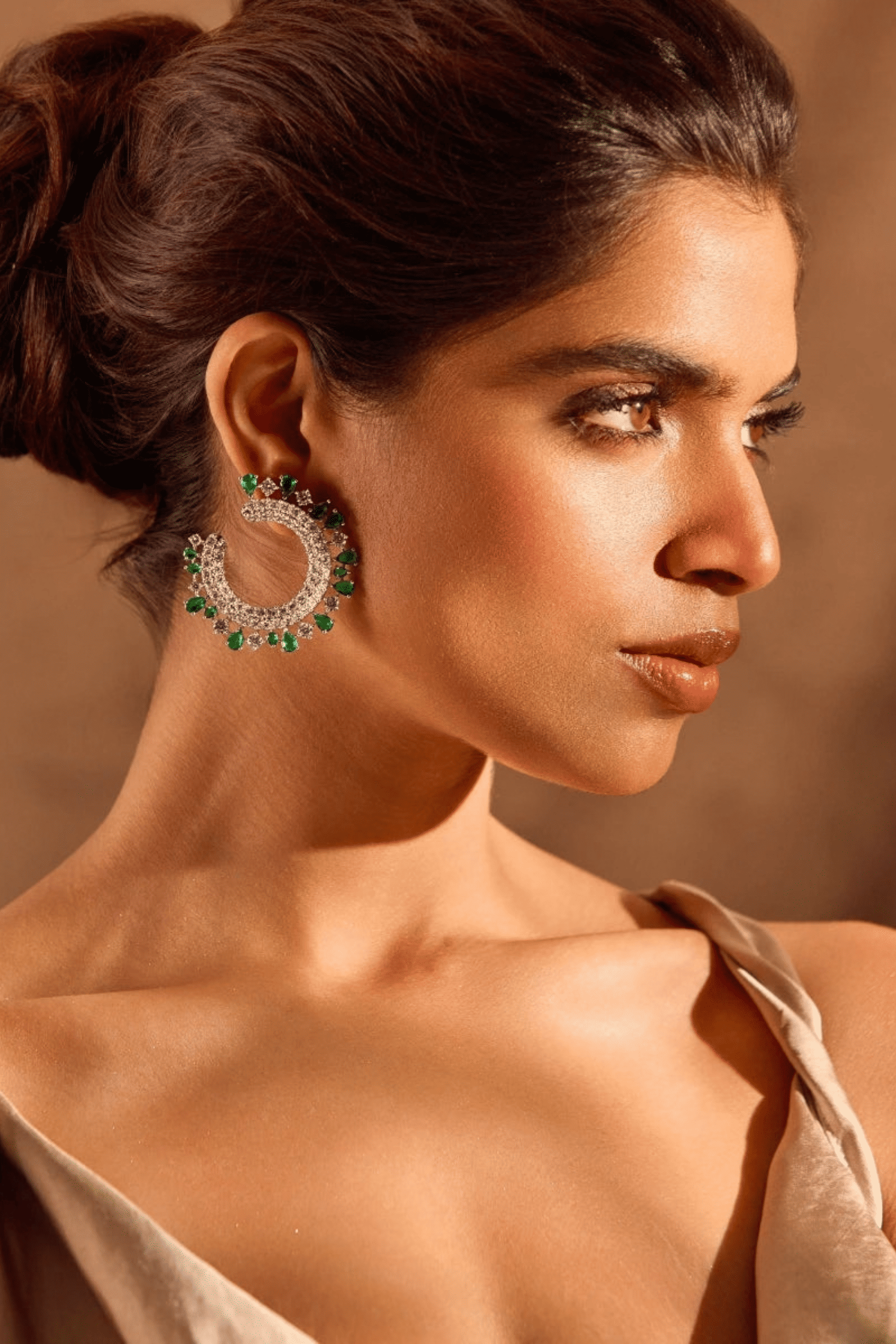 Royal Crescent Emerald Diamond Earrings - Image 2