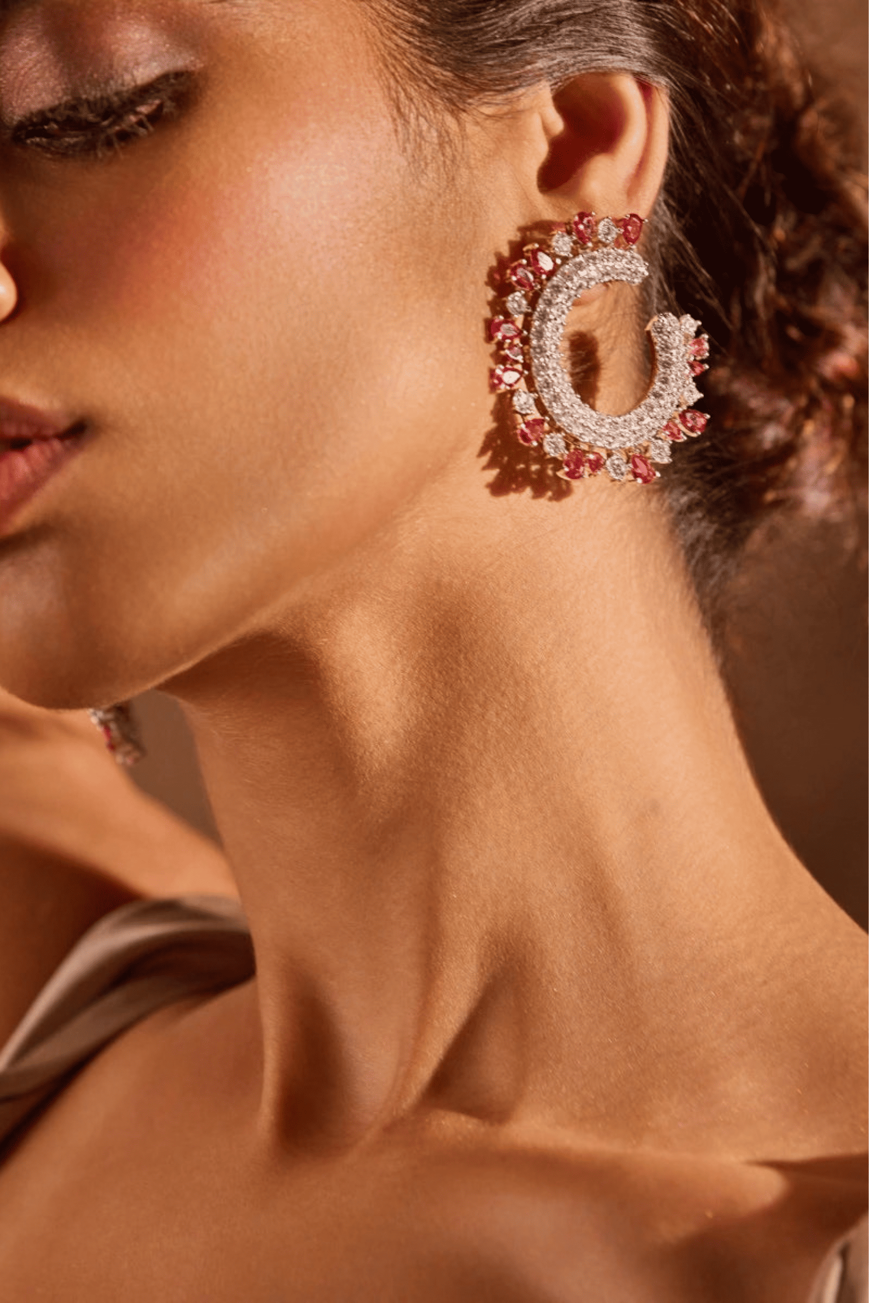 Royal Crescent Ruby Diamond Earrings - Image 2