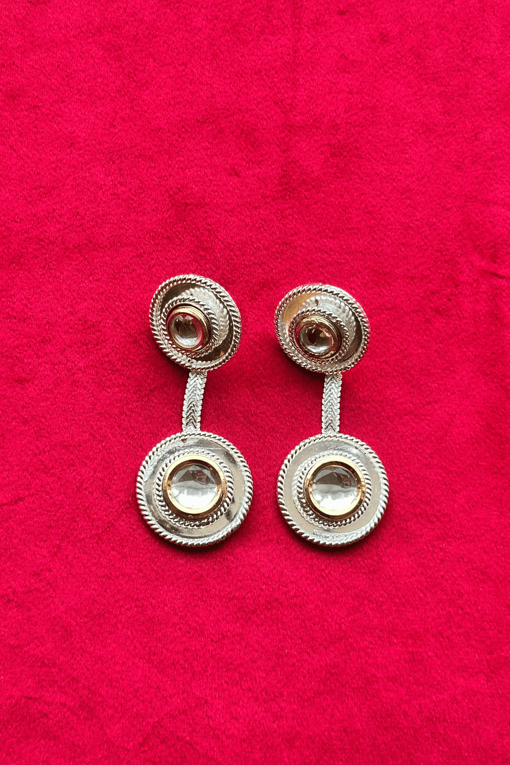 Polki 2 Dot Stud Silver
