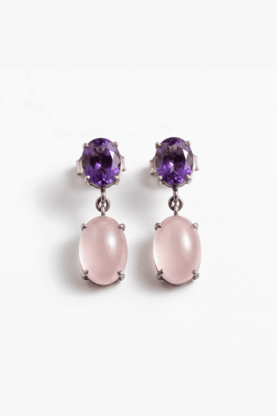 Oval Amethyst And Rose Quartz Earrings