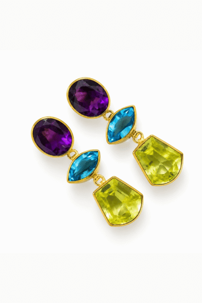 Dangly Studs With Amethyst, Blue Topaz And Lemon Quartz