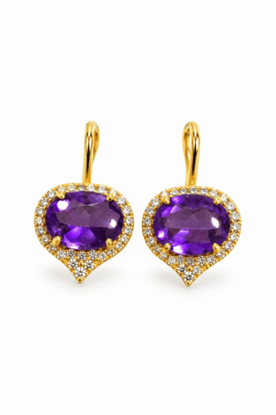 Hookback Earrings With Semi Cabochon Amethyst