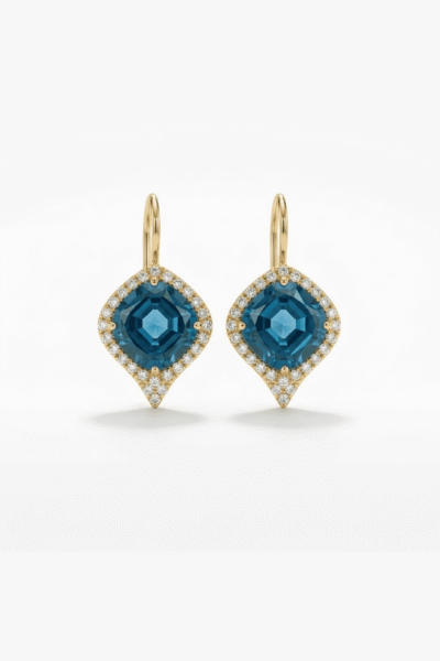 Hookback Earrings With Fancy Cut Blue Topaz