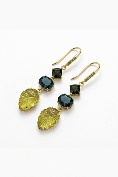 Hookback Earrings With Diopside, London Blue Topaz And Carved Lemon Quartz
