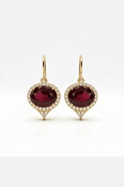 Hookback Earrings With Red Garnet