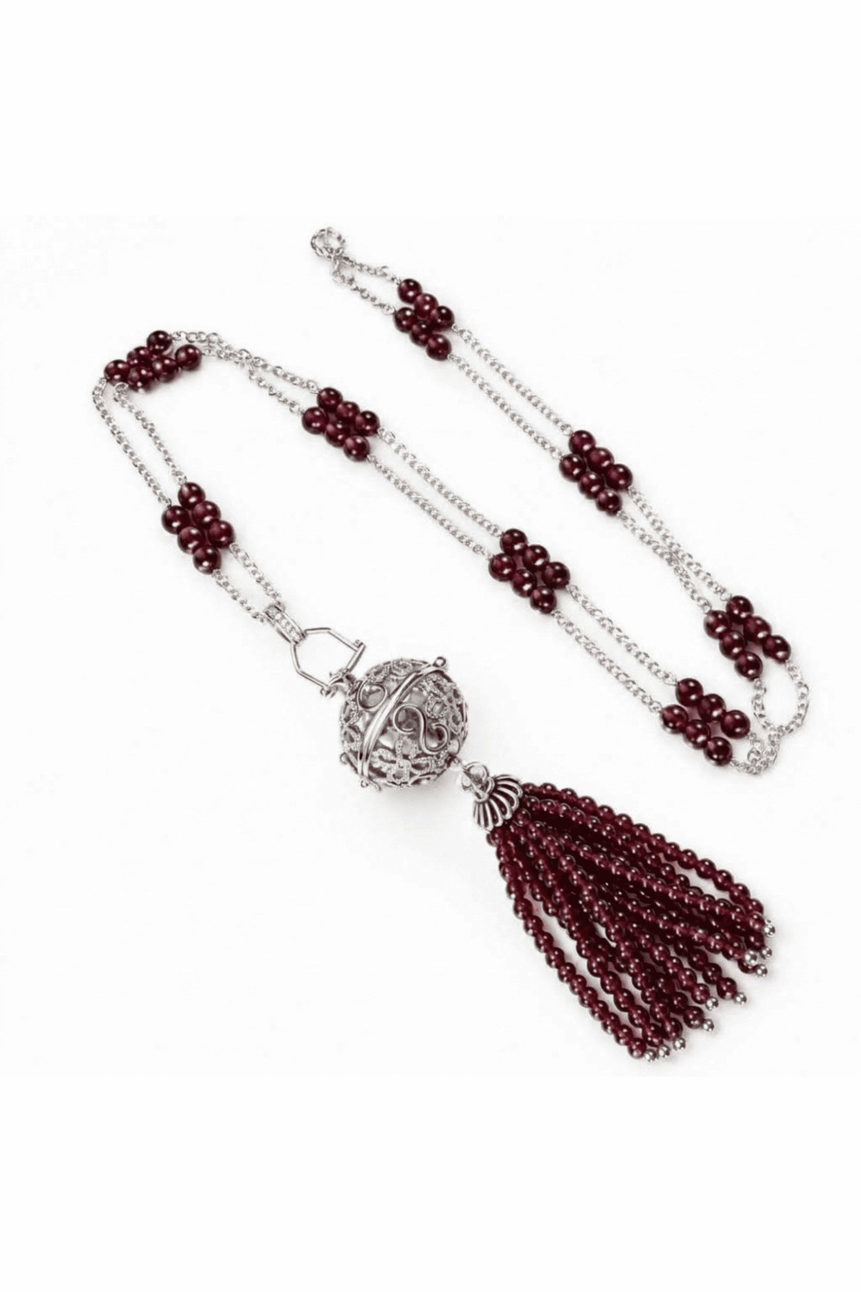 Garnet Bead Tassle Necklace