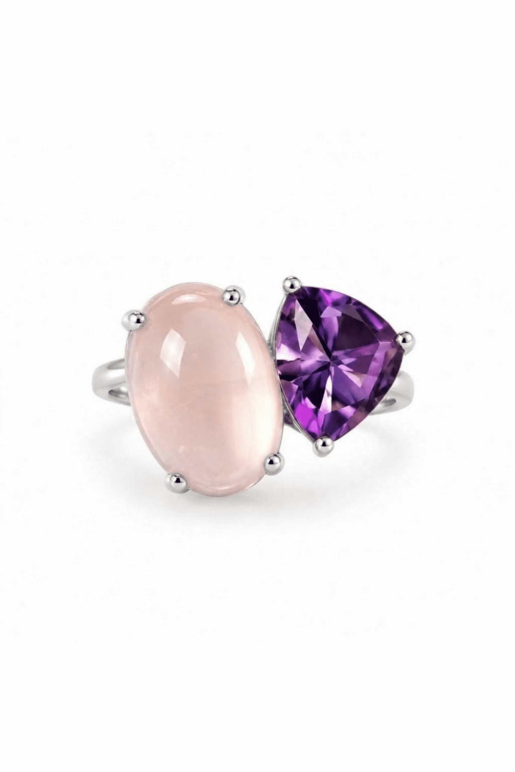Rose Quartz And Amethyst Gap Ring