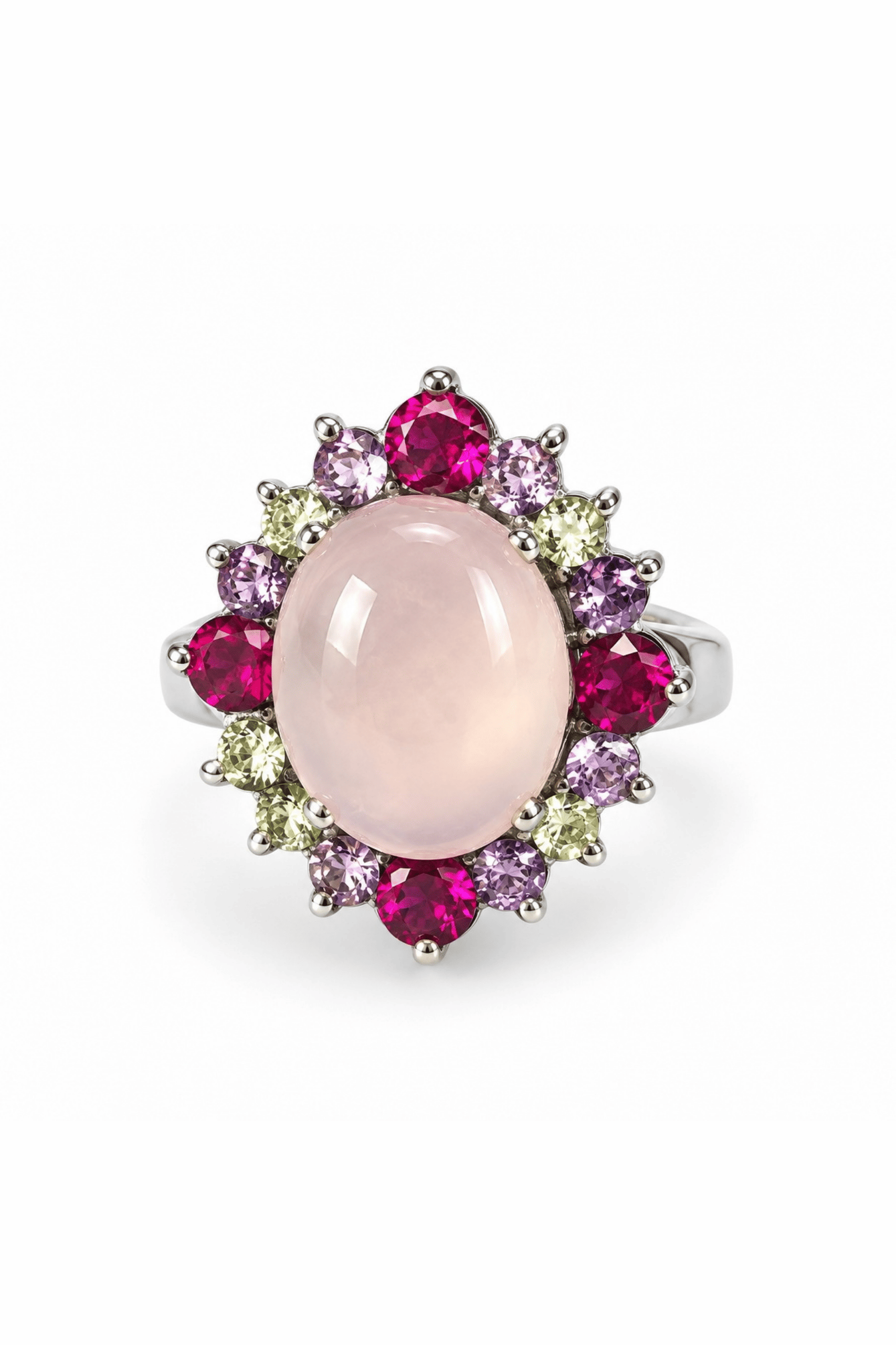 Rose quartz, Amethyst Garnet Cocktail Ring