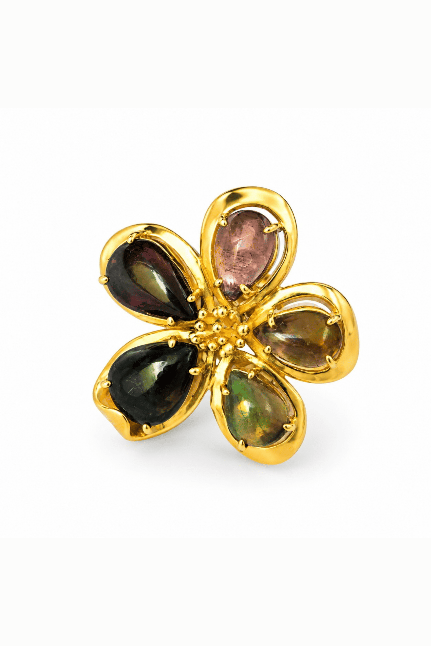 Abtract Black Opal Floral Ring