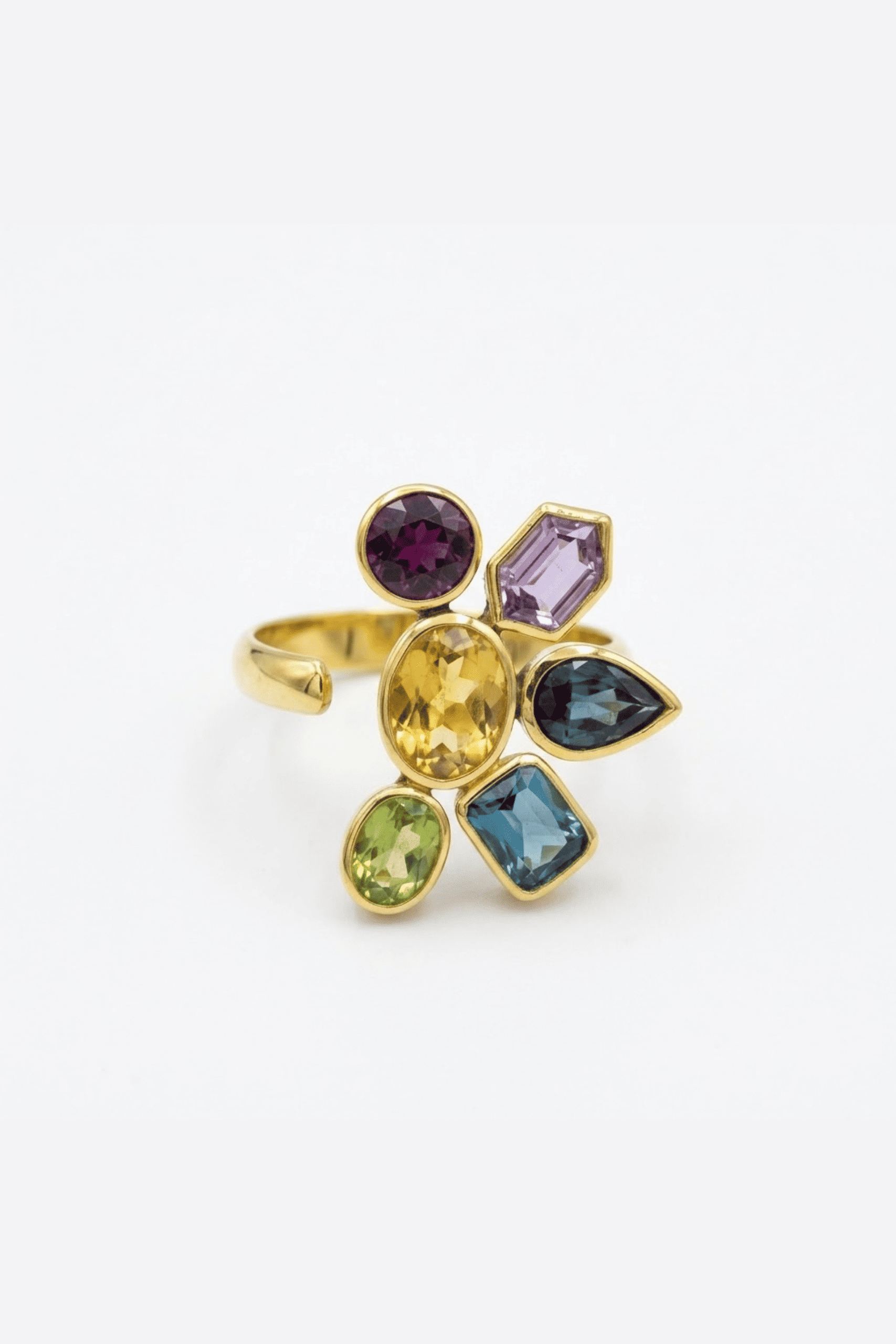 Asymmetrical Ceylon Stone Floral Ring