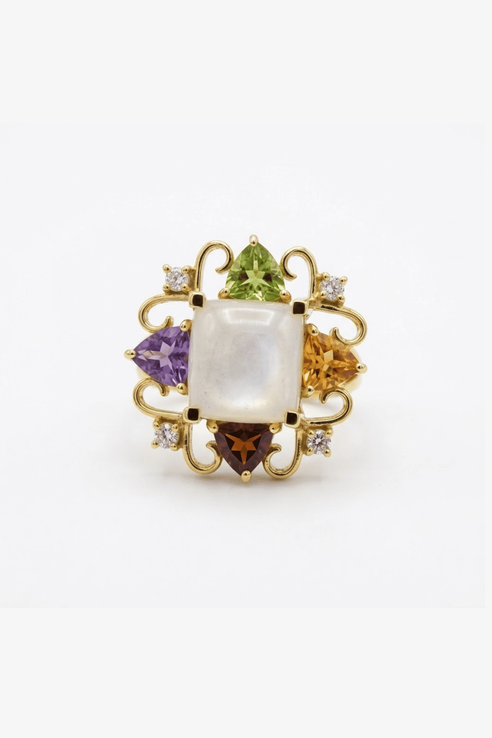 Cushion Moonstone And Ceylon Stone Ring