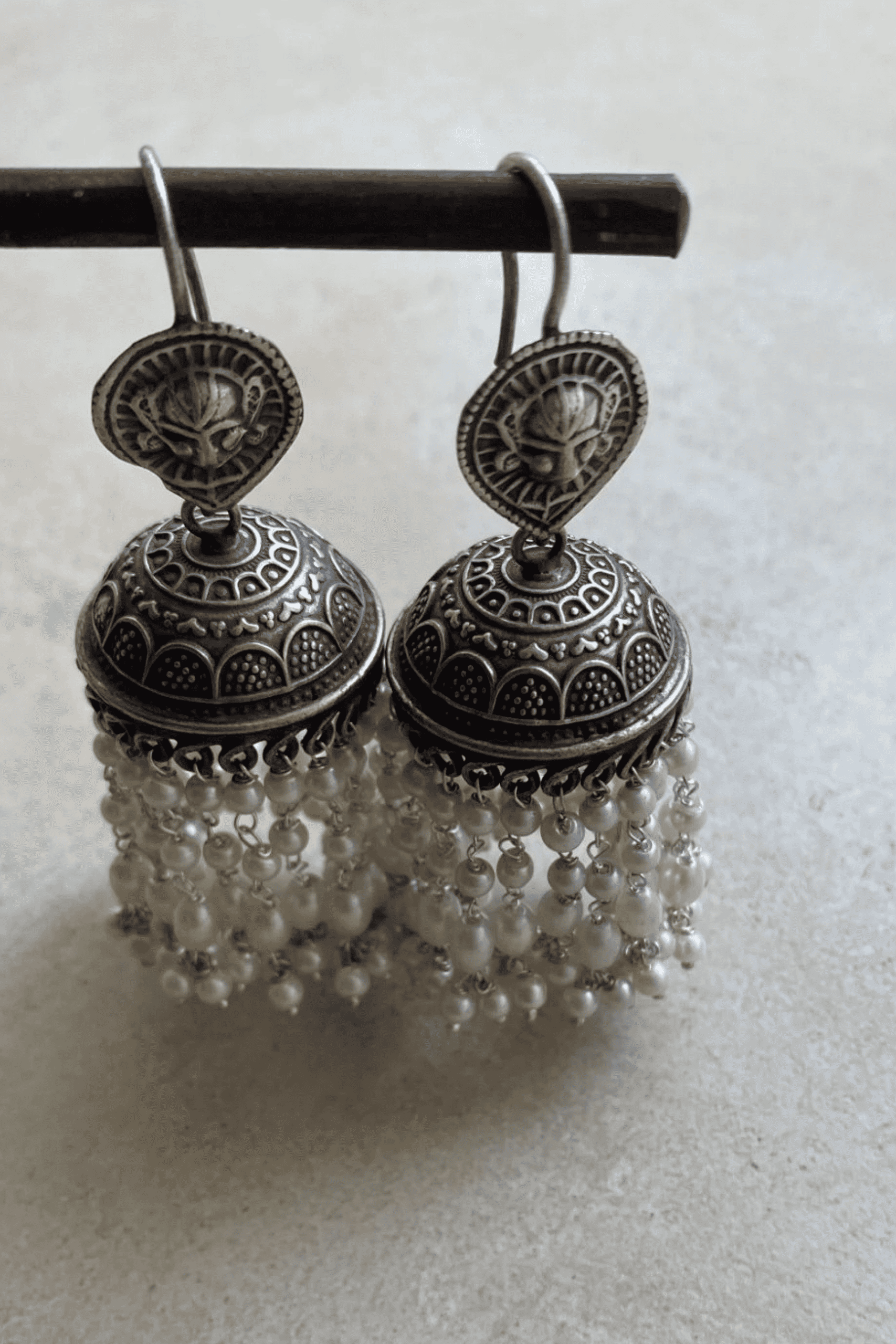Antique Pearl Jhumki Earrings - Image 2